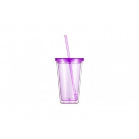 Sublimation 16OZ/473ml Double Wall Clear Plastic Tumbler with Straw & Lid (Light Purple)(10/pack)